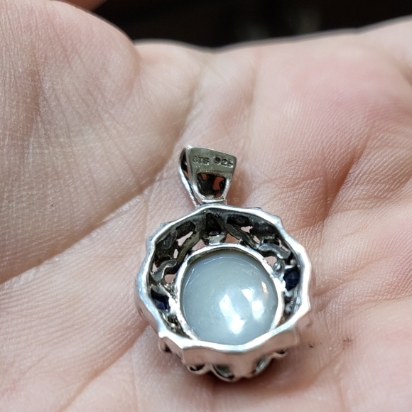 GLISTENING Antique 925 Sterling Silver Filigree Blue Sapphire pendant - Picture 8 of 8